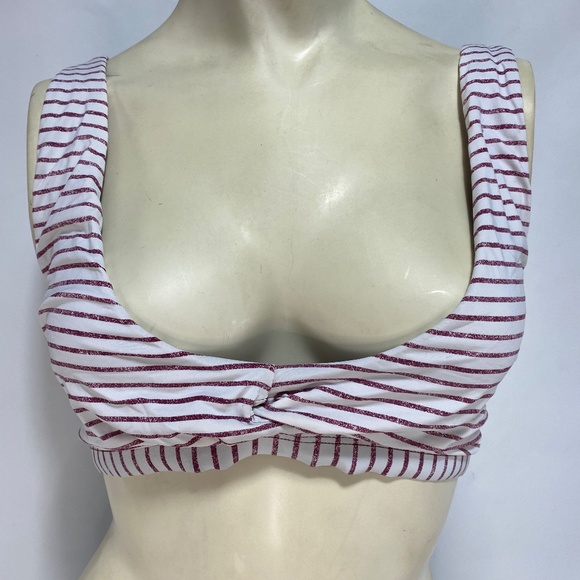 Quint Soul Womens Bikini Medium Stripe Burgundy White Pull On Lined Beach Pool - Picture 2 of 11